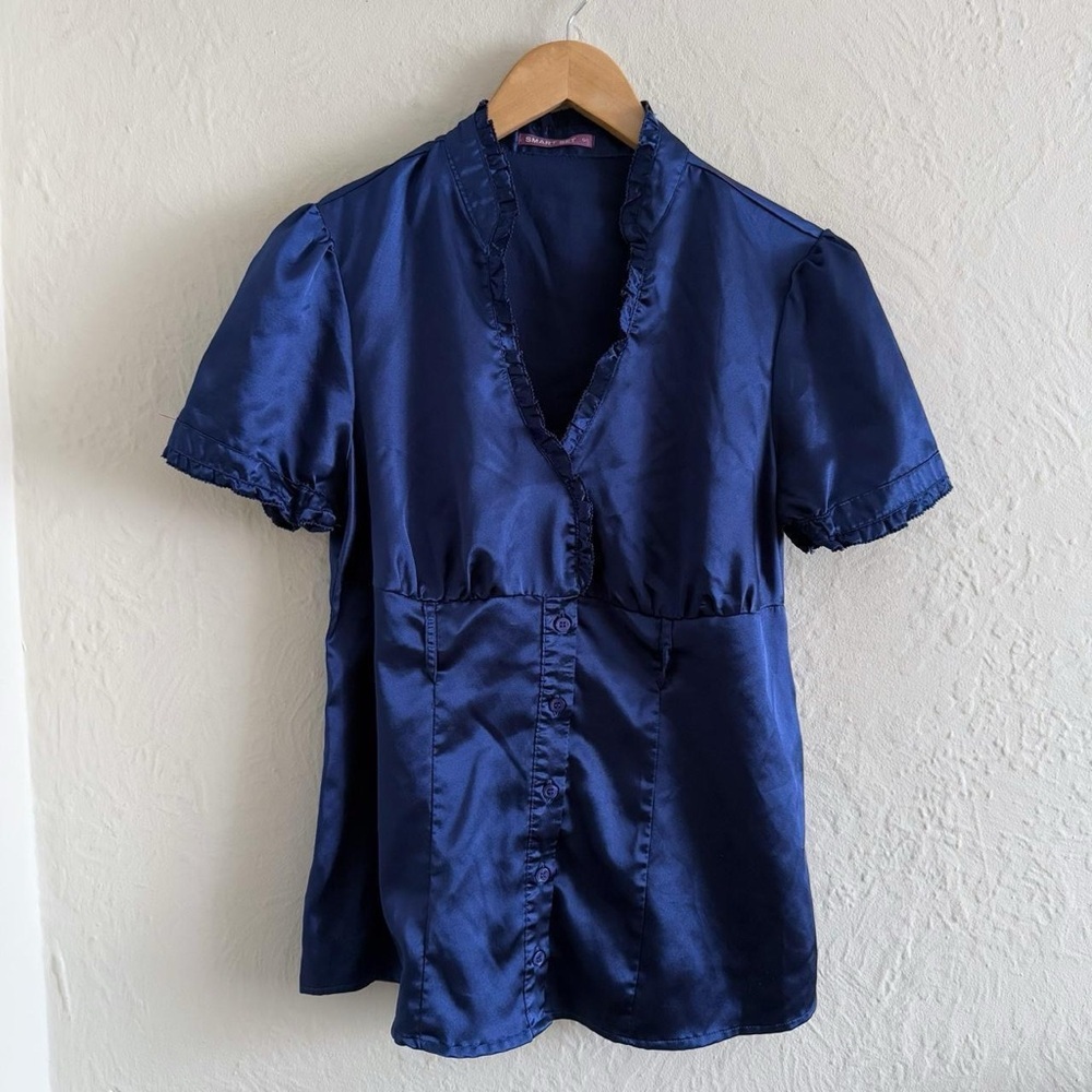 Y2K Blue Satin Blouse Size L